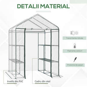 Seră de Grădină, Seră în Aer Liber, Seră de Balcon cu Rafturi pentru Plante Legumicole, 1,43x1,43x1,95 m, Transparentă - Img 4