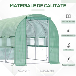 Sera de Grădină tip Tunel 3x2x2 m cu Ușă Rulabilă și 6 Ferestre cu Plasă, Sera pentru Grădină cu Structură din Oțel și Acoperiș din PE, pentru Legume, Flori, Fructe, Anti-UV, Verde - Img 5
