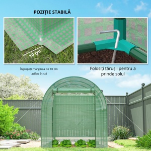 Sera de gradina tip tunel cu ferestre si usi rulante, sera pentru plante cu invelis din PE, verde, 180x180x200cm - Img 5