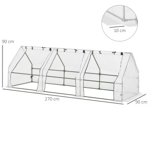 Sera de Gradina tip Tunel din PE pentru Plante si Flori cu Margini Extinse si Usi cu Fermoar 295x100x80 cm, Alb lucios - Img 3