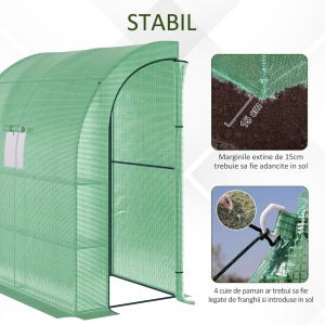Sera de Perete cu 2 Rafturi pentru Plante si Flori din Otel si PE, 200x100x213cm - Verde - Img 5