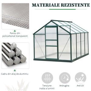 Sera de Plante Mare 183 x 244 x 213 cm pentru Curte, Uz Exterior, cu Fereastra si Usa, Cadru de Aluminiu, Placi BC - Img 5