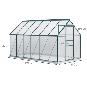 Sera din aluminiu kit si policarbonat cu ventilatie, 190 x 375cm, Verde - Img 3