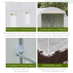 sera gradine3,5 x 2 x 2 m, cadru mare din otel galvanizat, tunel din polietilene pentru gradina, alb - Img 4