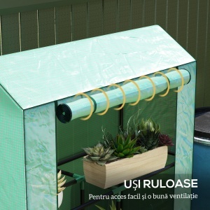 Sera Mini cu 3 Niveluri, Copertină din PE cu Armătură și Ușă Rulabilă, 100x40x150 cm, Verde - Img 6