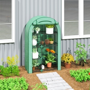 Seră pentru Grădină cu 4 Niveluri, Ușă Batantă și 14 Catarame din Plastic, 100x45x160 cm, Verde - Img 2