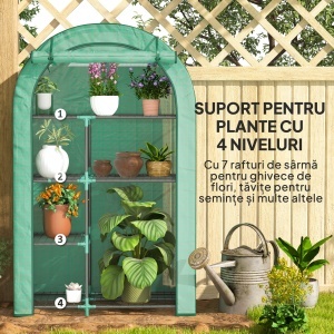 Seră pentru Grădină cu 4 Niveluri, Ușă Batantă și 14 Catarame din Plastic, 100x45x160 cm, Verde - Img 5