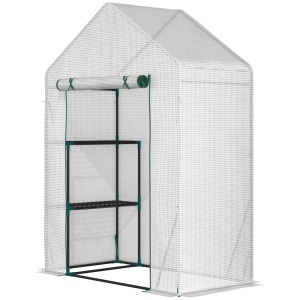 Sera pentru Gradina pentru Exterior cu 2 Rafturi, Usa tip Rulou, 143x73x195cm, Alb - Img 1