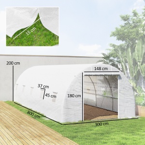 Seră Tip Tunel 8x3x2 m cu Înveliș din Plastic și Oțel Ranforsat, Alb - Img 3