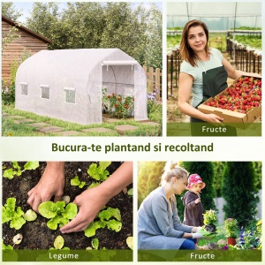 Seră Tip Tunel Anti-UV cu 6 Ferestre cu Plasă și Intrare Rulabilă, Metal și PE, 4x2x2 m, Alb - Img 7