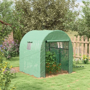 Seră Tip Tunel din Polietilenă Cu Uși și Ferestre din Plasă, Cort cu Capac din PE și Cadru de Oțel, Verde 1,8x1,8x2 m - Img 2