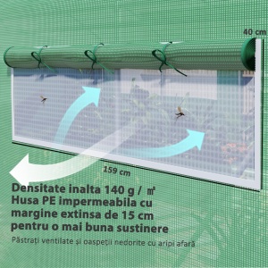 Seră Tunel cu 3 Uși Rulante, 6 Ferestre, Țăruși și Frânghii, Seră de Grădină din Oțel Galvanizat, 6x3x2 m, Verde - Img 5