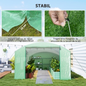 Seră Tunel cu 3 Uși Rulante, 6 Ferestre, Țăruși și Frânghii, Seră de Grădină din Oțel Galvanizat, 6x3x2 m, Verde - Img 8