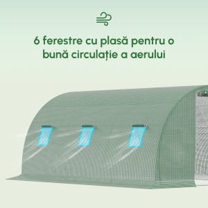 Sera Tunel de Exterior cu Copertina din PE, Usa cu Fermoar si 6 Ferestre, Verde - Img 4