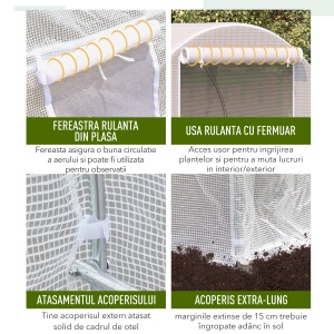 Seră Tunel Grădină 4×2×2 m, Cadru Oțel Galvanizat, Prelată PE, 6 Ferestre Rulabile, Ventilație și Protecție UV - Img 6