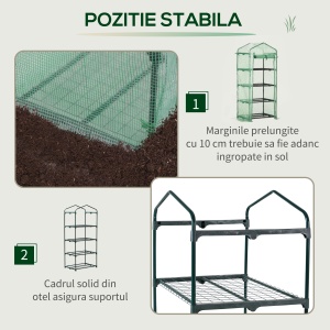 Sera verticala cu raft pe 4 niveluri, sera cu balcon si terasa din otel si PE verde inchis, 70x50x160cm - Img 4