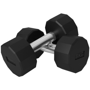 Set 2 Gantere de 8 kg din Metal și Cauciuc, Set Gantere pentru Sală cu Mâner Antiderapant, 26x12x12 cm, Negru