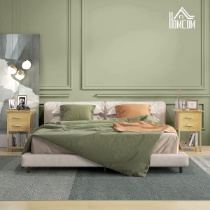 Set 2 Noptiere cu 2 Sertare și Poliță de Jos în Stil Nordic, Noptiere Moderne din Bambus, 40x34x60 cm, Lemn Natural - Img 6