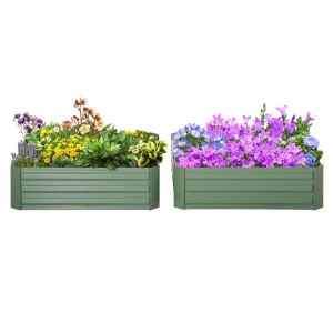 Set 2 Paturi de Gradina Înălțate din Oțel, Jardinieră de Grădină pentru Plante, Legume și Arbuști, 100x100 cm, Verde - Img 1
