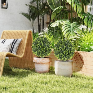 Set 2 Plante Artificiale de Buxus de 40 cm cu Tija Integrată pentru Interior și Exterior, Verde - Img 8