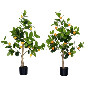 Set 2 Plante Artificiale de Lămâi și Portocale, Plante Decorative Artificiale cu Ghiveci, Ø15x12,5 cm, Verde - Img 1