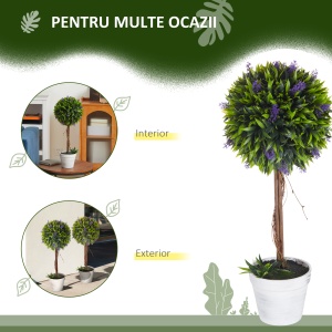 Set 2 Plante Artificiale Sferice cu Flori de Lavandă şi Vas, Ø24x60 cm, Verde - Img 5