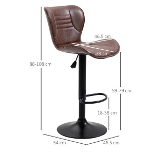 Set 2 Scaune de Bar cu Înălțime Reglabilă, Șezut Rotativ și Suport pentru Picioare, 46,5x54x88-108 cm, Maro - Img 3