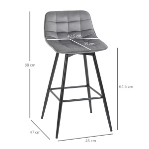 Set 2 Scaune Înalte în Stil Nordic cu Spătar și Suport pentru Picioare, 45x47x88 cm, Gri - Img 3