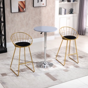 Set 2 Scaune Inalte, Suport pentru picioare, Perna de catifea, Poliester/Metal, 52.5x47x97cm, Negru/Auriu - Img 2