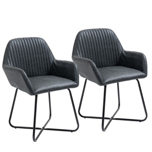 Set 2 Scaune Moderne pentru Sufragerie Tapițate în Piele Ecologică, 60x56,5x85 cm, Negru