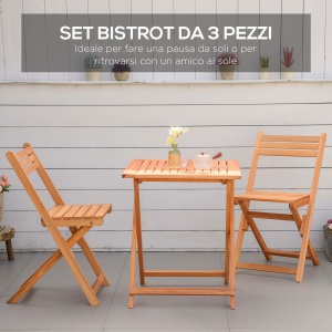 Set 3 Piese Masa si Scaune de Gradina Pliabile din Lemn pentru Exterior - Img 4