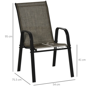 Set 4 Piese Scaune de Gradina cu Cotiere, Scaune de Exterior Stivuibile din Metal si Tesatura Respirabila, Maro - Img 3