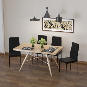 Set 4 scaune captusite pentru camera de zi, moderne, din metal si material textil Negru - Img 2