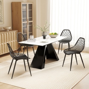 Set 4 Scaune Moderne cu Spătar Perforat Plastic și Metal Negru - Img 2