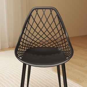 Set 4 Scaune Moderne cu Spătar Perforat Plastic și Metal Negru - Img 9