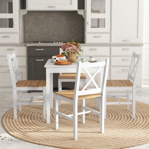 Set 4 Scaune pentru Bucătărie și Living cu Spătar Transversal, Scaune Clasice din Lemn de Pin, 41x46.5x86 cm, Alb - Img 8