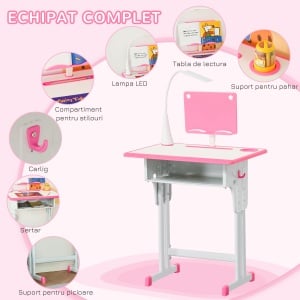 Set Birou Copii 6–12 Ani – Reglabil cu Lampa Roz - Img 6