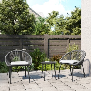 Set Bistro pentru Terasa din 3 Piese, Set cu Perne Moi pentru Sezut, Set de Mobilier din Rachita, Negru - Img 9