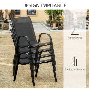 Set cu 4 scaune cu cotiere, Scaune stivuibile pentru gradina, pentru veranda, balcon, exterior, Negru - Img 5
