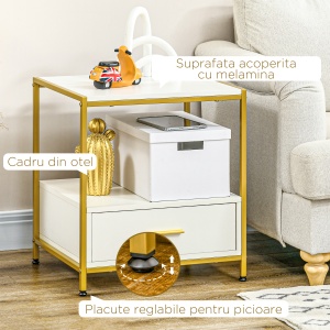 Set de 2 Masute Noptiere Moderne Noptiere cu Sertar Raft Organizatoare de Depozitare pentru Dormitor Camera de Zi Alb pentru sufragerie camera de zi dormitor - Img 6