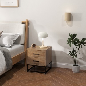 Set de 2 Noptiere cu 2 Sertare din Lemn și Oțel, 40x39.5x48 cm, Lemn Natural - Img 7