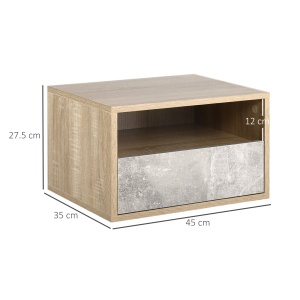 Set de 2 Noptiere Suspendate cu Sertar si Etajera 45x35x27.5cm - Gri/Culoare Lemn - Img 3