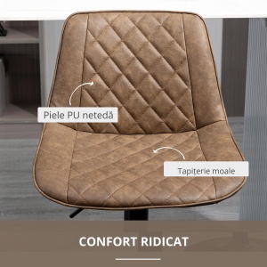 Set de 2 Scaune Înalte de Bar cu Înălțime Reglabilă, Rotative cu Bază din Oțel, 46,5x51x86-106 cm, Maro Închis - Img 4