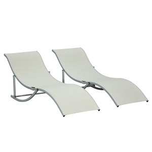 Set de 2 Sezlonguri de Gradina Pliabile din Aluminiu si Textilen Bej - Img 1