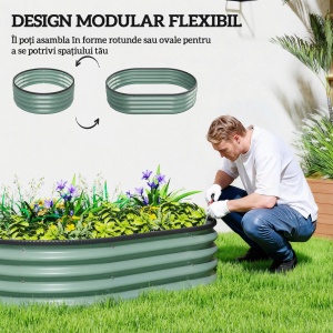 Set de 2 Straturi Ridicate Modulare, Straturi Grădină cu Margini din Cauciuc, Bază Deschisă, Straturi Ridicate din Oțel Zincat pentru Ierburi, Fructe, Legume și Flori, 135x90x30 cm, Verde - Img 6