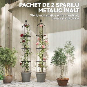 Set de 2 Suporturi pentru Plante Cățărătoare înalte de 1,74 m, Suporturi din Oțel cu Decorațiuni, pentru Trandafiri, Roșii, Flori, Mazăre și Legume, Negru - Img 4