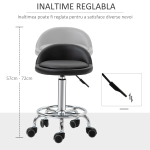 Set de 2 Taburete Pivotante cu Roti, Inaltime Reglabila si Tapiterie din Imitatie piele PU, 38x38x57-72cm - Img 4