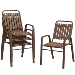 Set de 4 Scaune de Grădină Stivuibile cu Spătar Înalt și Brațe, 56x66x91 cm, Maro Închis