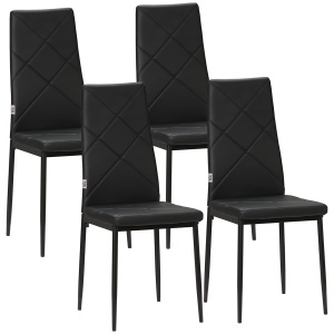 Set de 4 scaune de sufragerie cu spatar inalt, moderne din piele artificiala si otel, 41x50x97cm, negru