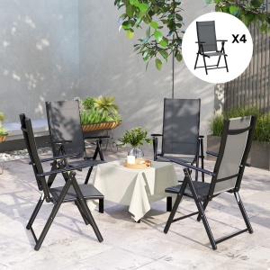 Set de 4 Scaune Pliabile pentru Grădină cu Spătar și Șezut din Plasă, 56x69x106 cm, Gri - Img 7